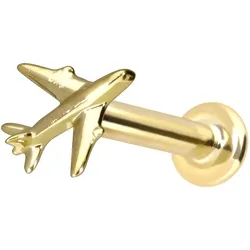 14 Karat Gold Labret mit Innengewinde FLUGZEUG