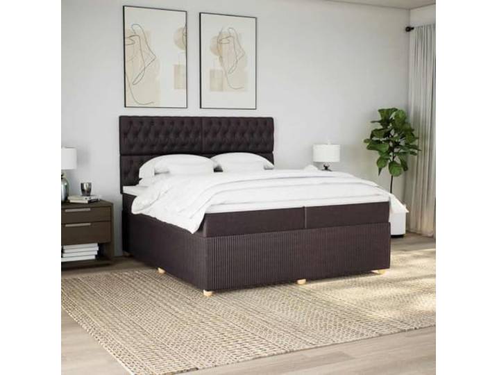 KTHLBRH Boxspringbett 200 x 200 cm mit Kopfteil Dunkelbraun 2 Matratzen inklusive, waschbarer Matratzenschoner, Latten inklusive, Polyestergewebe