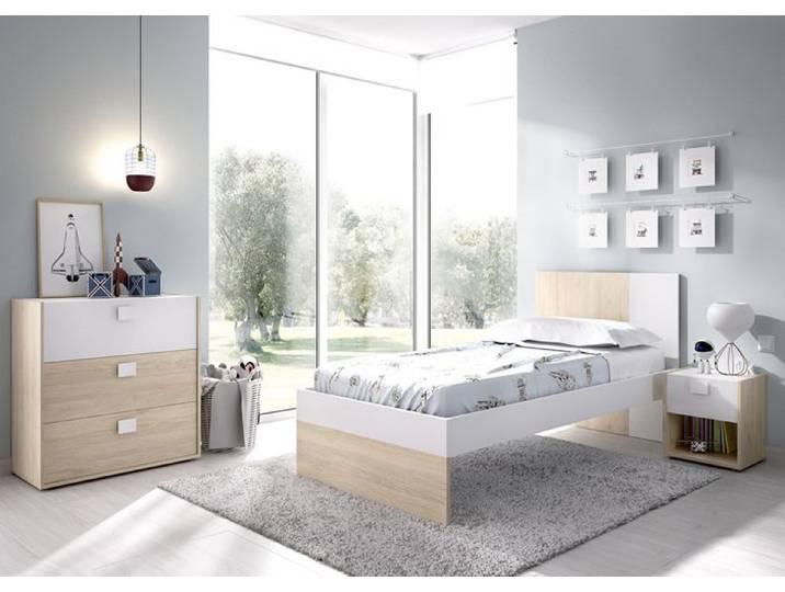 Ensemble chambre à coucher complète (lit 190x90 cm avec 2 tiroirs + table de chevet + commode )