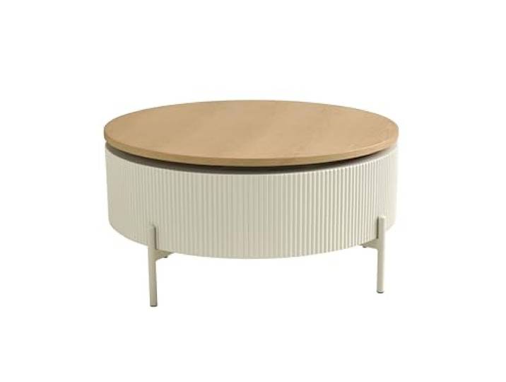 Schöner Wohnen Kollektion Couchtisch HEROY, 360° drehbare Platte, Stauraum Tischplatte Eichefarbig Bianco, Gestell seidengrau, B 80, H 40, T 80 cm, gerillte Oberfläche