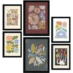 POSTER Set Mit 6 Drucken Von Blumen Im Ethnischen Drucke Sammlung Ästhetische Dekorative Rahmen Für Zuhause Wandkunstdruck A3 & A4 Schwarzer Rahmen