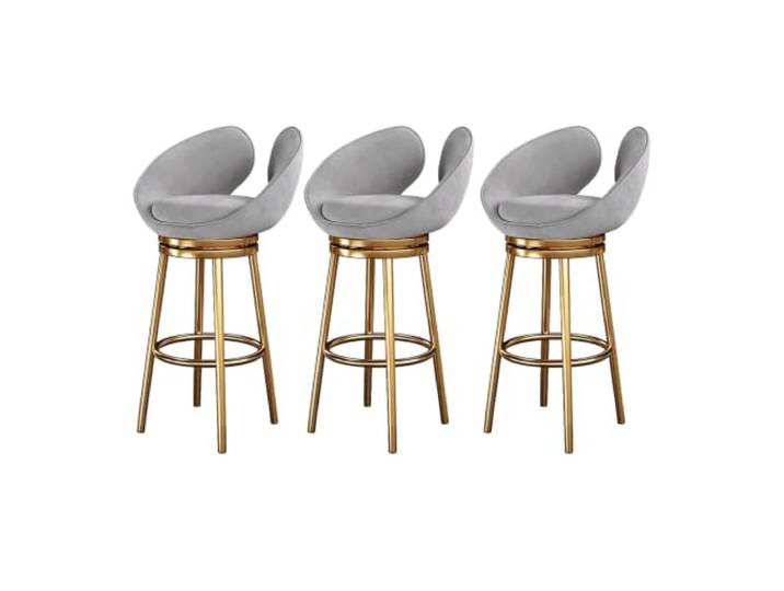 Samt-Barhocker drehbar Set 3, Rückenlehne, Metallbeine Moderner Landhausstil, Samtsitz, Insel, Esszimmer(Grey,25.6in)