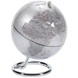 Premium Mini-Globus ‚Galilei‘ – 13 cm Weltkugel mit Metallring silber