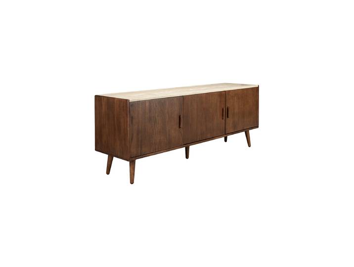 Massivholz Design Sideboard „Arda“ mit Travertinplatte Eiche Dutchbone