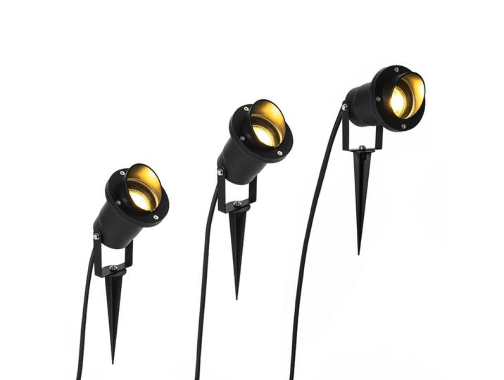 Lot de 3 spots de jardin noirs à piquer avec câble et fiche IP65