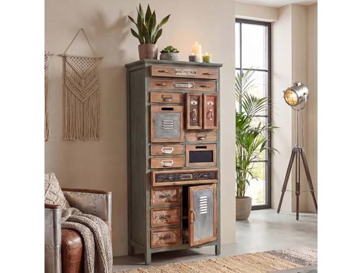Mendler Apotheker-Schrank HWC-A43AM 138x57x32cm Tanne Vintage Kommode, Holz, massiv Vintage, Shabby-Look