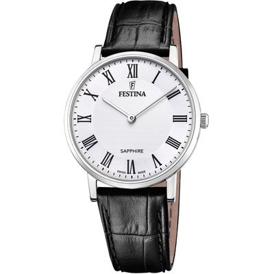 Quarzuhr FESTINA "Swiss Made Collection", schwarz (schwarz, silberfarben, silberfarben), Armbanduhren, Damen, silberfarben, Quarzuhr, Armbanduhr, Herrenuhr, Damenuhr, Lederband, Saphirglas, Swiss Made