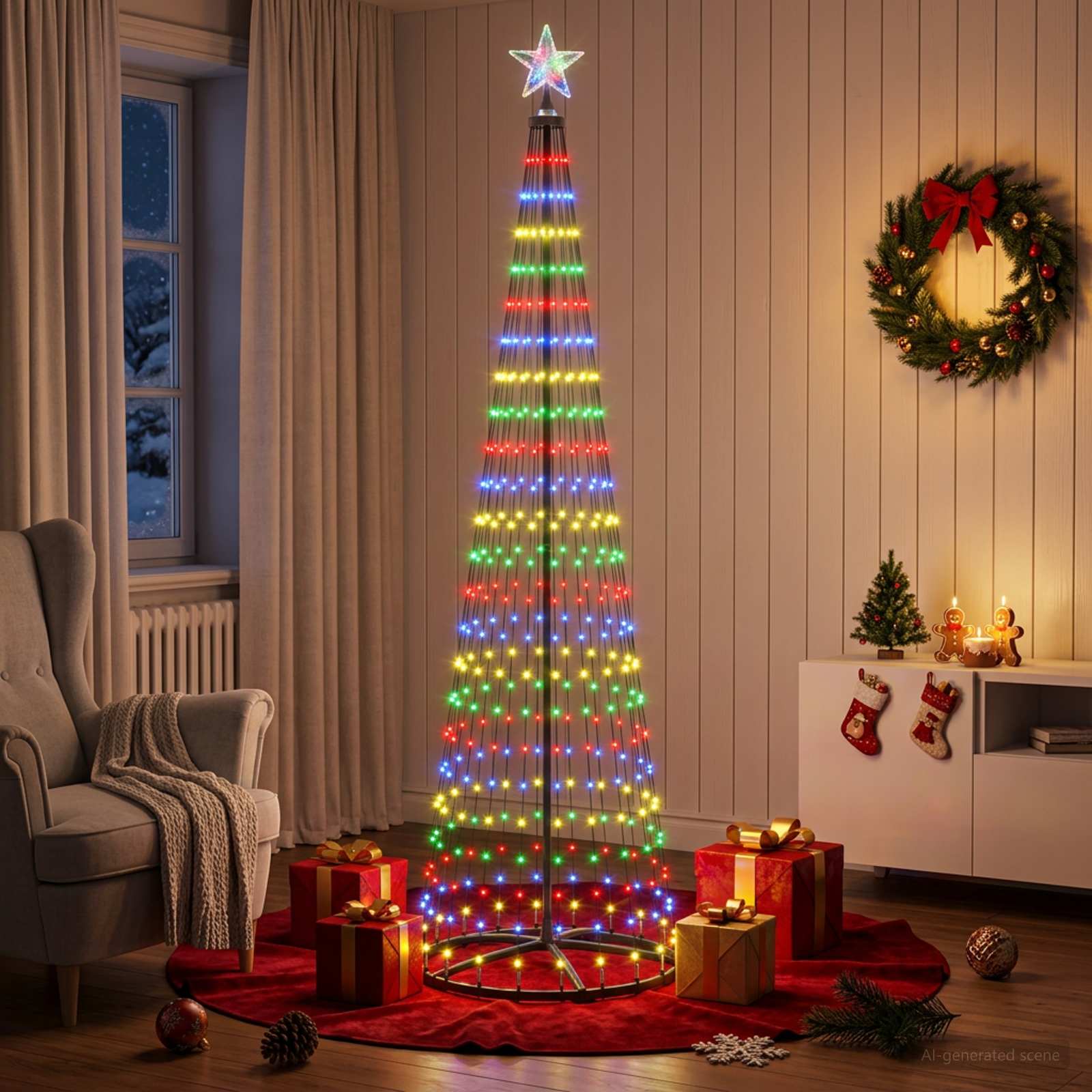vidaXL Sapin cône lumineux LED 250 cm 470 LED Multicolore Acier Blanc