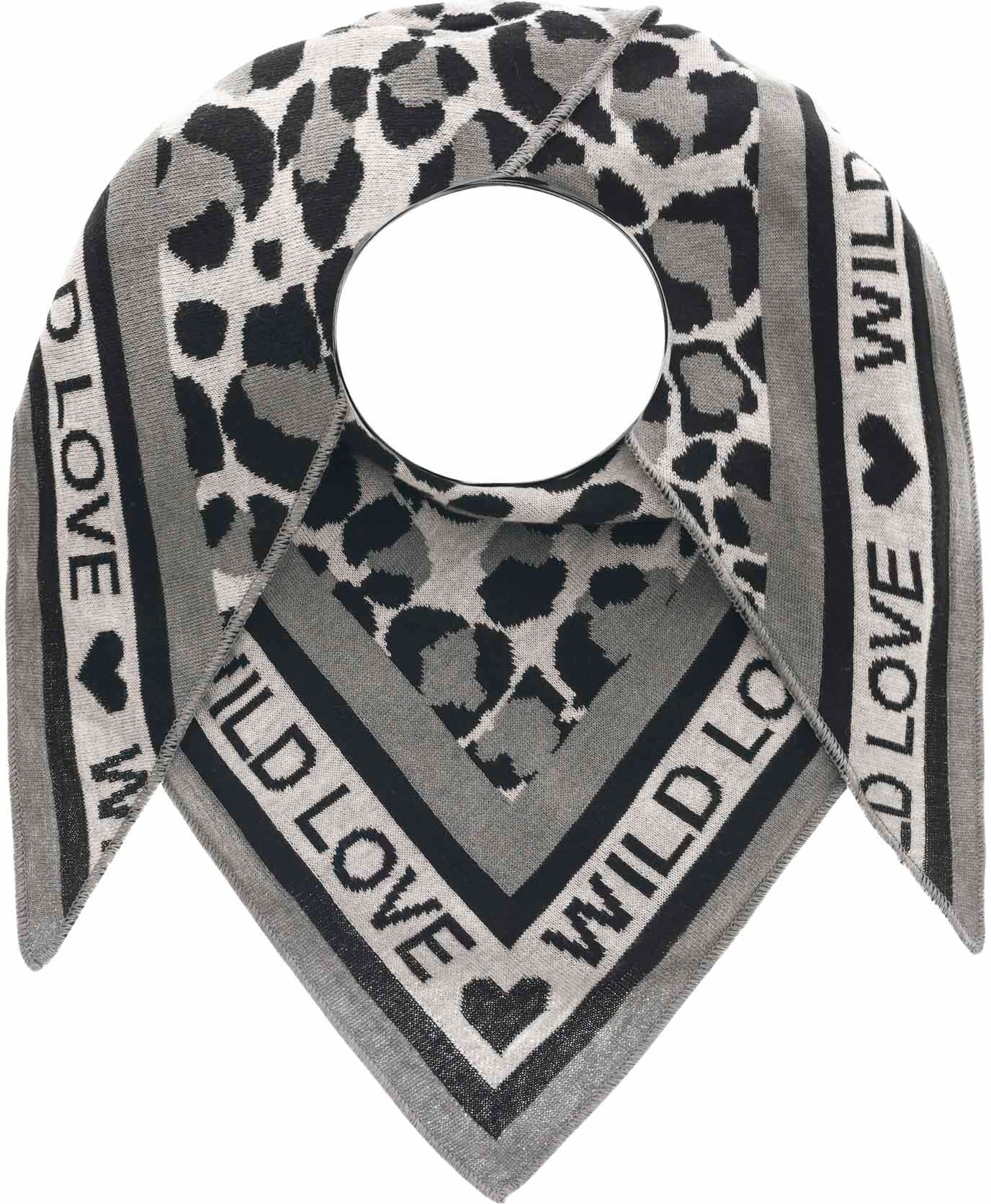 Dreieckstuch ZWILLINGSHERZ "Dreieckstuch Baumwolle", Damen, grau, Feinstrick, Baumwollmischung, Modetücher Dreieckstuch, mit Leo Muster und Schrift grau Einheitsgröße