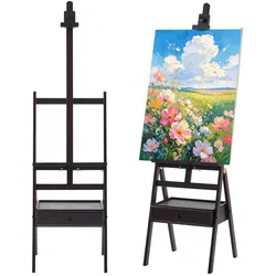 VEVOR Atelierstaffelei Standstaffelei für Leinwände bis 910 mm Walnussfarbe, Holzstaffelei für Künstler/innen, Acryl-, Öl-, & Aquarellmalerei, Höhen-& Winkelverstellbar, H-Form, Aufbewahrungsschublade
