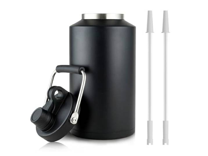 3,5 Liter Wasserkrug mit Strohhalm, 3,6 l, Edelstahl-Wasserflasche, breite Öffnung, doppeltes Vakuum, spülmaschinenfest, BPA-frei, für heiße und kalte Getränke, Schwarz