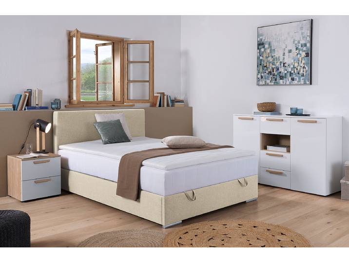Boxspringbett Escaba 140 x 200cm Webstoff Neala Beige