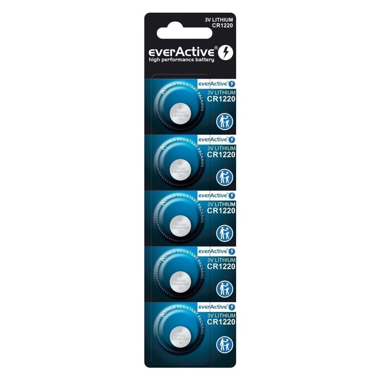 Everactive Mini-Lithiumbatterien CR1220 im Blister mit 5 Stück (5 Stk., CR1220, 40 mAh) (CR12205BL)