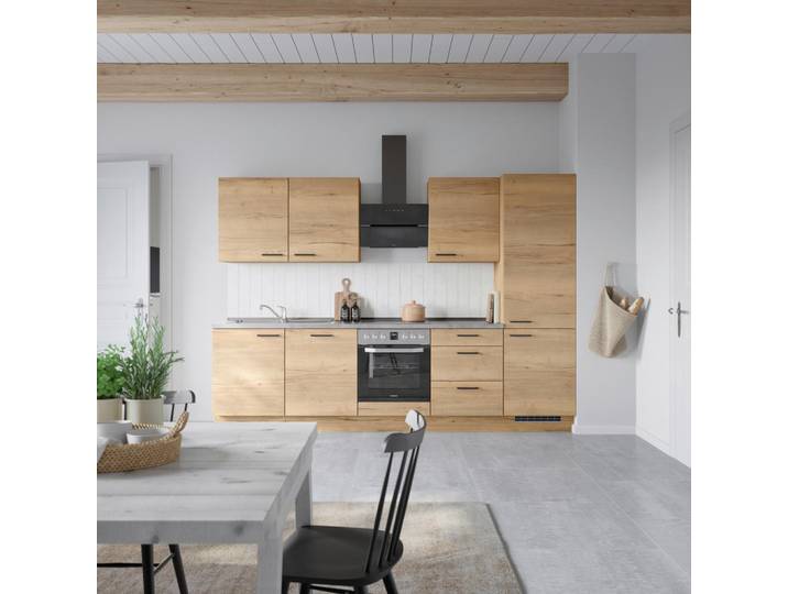 Küchenleerblock, Eiche & Schiefer, 300 cm, Metall, 3 Schubladen, Modern, Nobilia