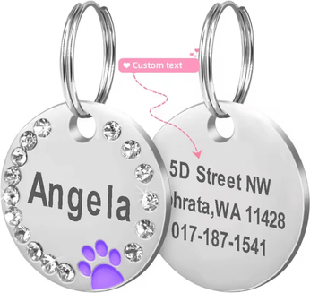 Inspire Curations DiamondTag Personalized Stainless Steel Pet ID Pendant purple