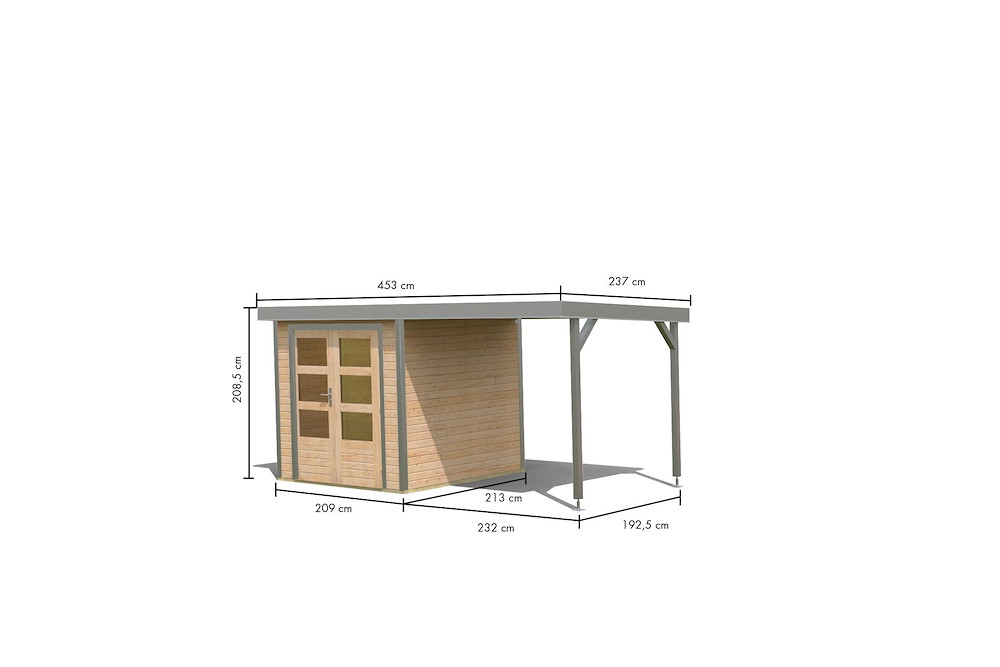 KARIBUHOLZT GH Jupiter A natur 213x217x211 mit Anbaudach 240cm metal stgr 16954046