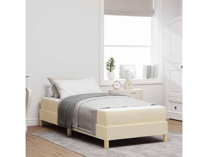 Modernes Stoff Boxspringbett mit Matratze Schlafzimmer Komfort Creme 90 x Boxspringbett mit Matratze Creme 90x190 cm Stoff Bett mit Lattenrost Einzelbett gepolstert Taschenfederkern