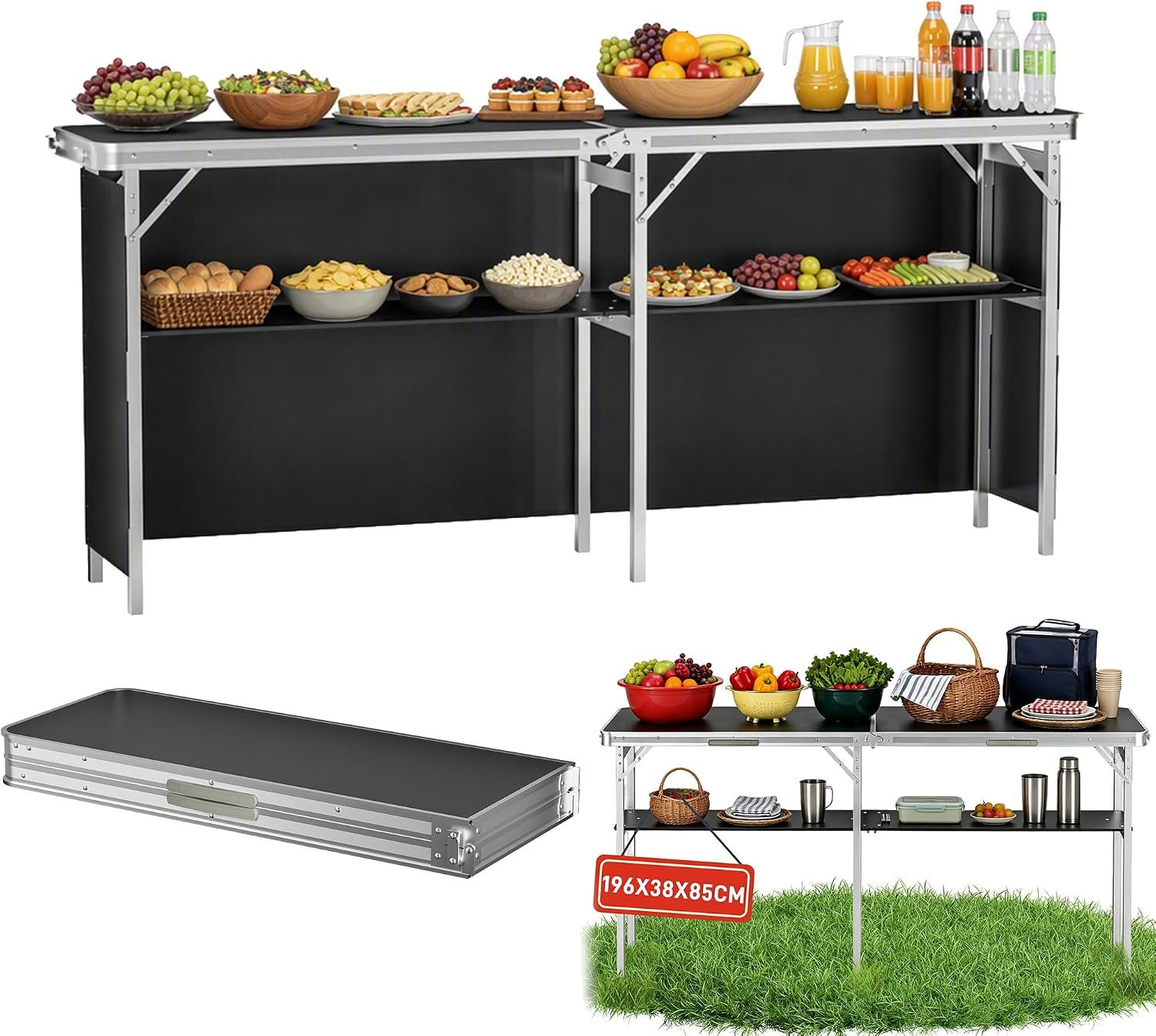 Opvouwbare campingtafel van 196 cm voor picknicks en beurzen