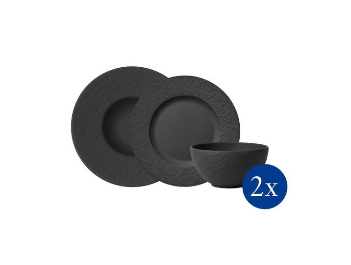 Geschirr-Set VILLEROY & BOCH Starter-Set Manufacture Rock schwarz , schwarz, Porzellan, Geschirr-Sets, Geschirr-Set