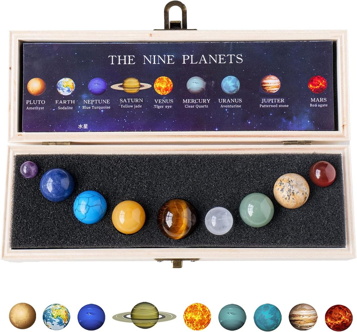 Negen Planeten Zonnestelsel Model Kristallen Bol - Natuurlijke Edelsteen Decoratie voor op je Bureau