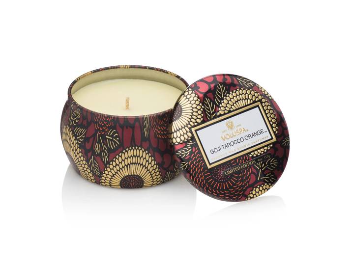 Voluspa Bougie décorative étain 25 heures Goji & Orange Tarocco