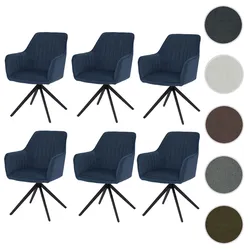 6er-Set Esszimmerstuhl HWC-L79, Küchenstuhl Lehnstuhl Stuhl Armlehnen, drehbar Auto-Position Stoff/Textil ~ blau