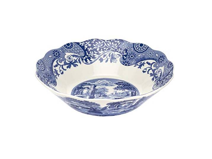 Spode Blaue italienische Gänseblümchen-Schüssel, 25,4 cm, dekorative Servierschale mit gewelltem Rand, blaues Landschaftsdesign, elegantes Akzentgeschirr für Salate, Obst, Beilagen im klassischen