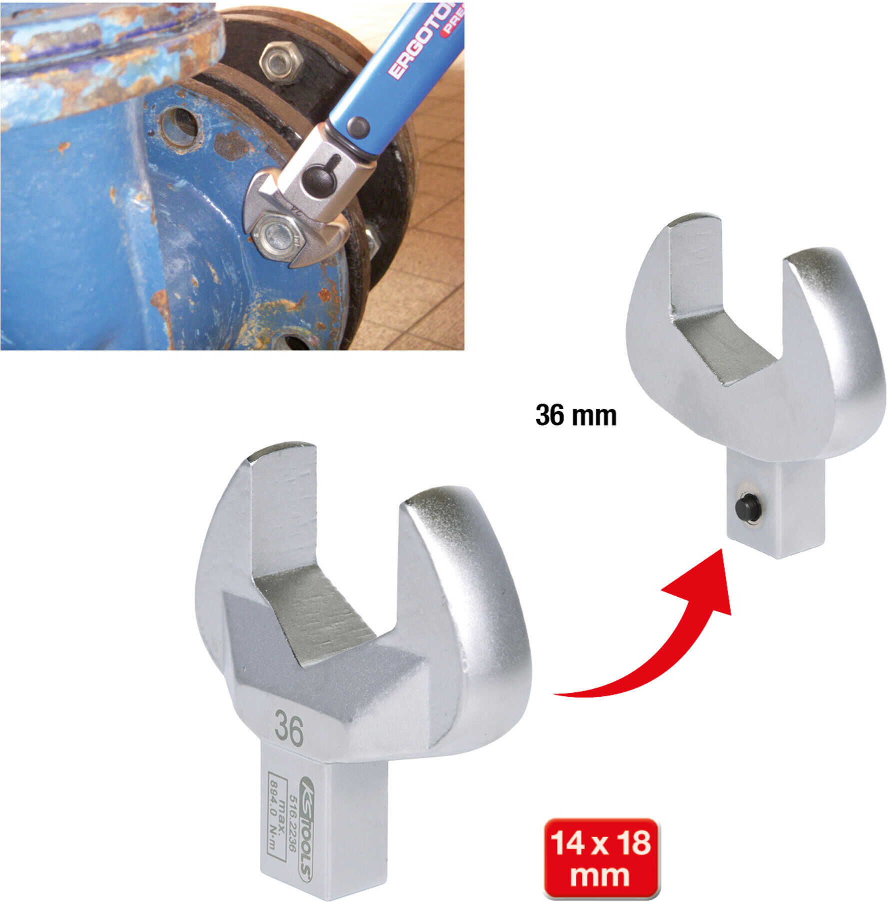 KS Tools 14x18mm Einsteck-Maulschlüssel, 36mm (516.2236)