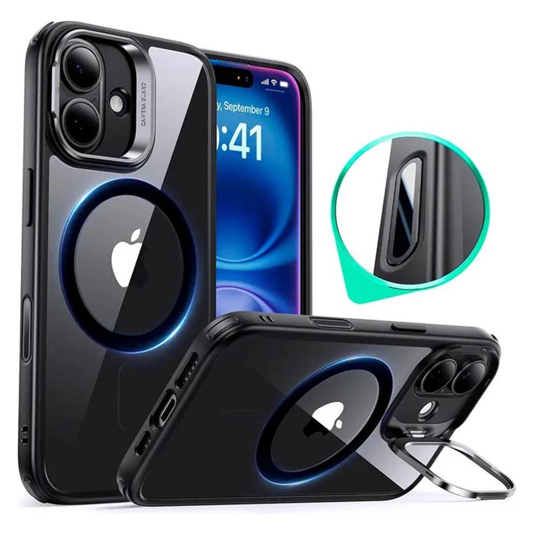 ESR - Classic Hybrid HaloLock Kickstand - iPhone 16 - Clear Black (Apple iPhone 16) (1A812002)