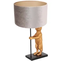 Tischleuchte Beistellleuchte Schirmlampe Erdmännchen gold Textil grau schwarz