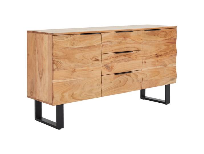 Livetastic Sideboard, Schwarz, Akazie, Holz, Metall, Akazie, Holz, 2 Fächer, 3 Schublade(n) Schubladen, 145x76x40 cm, Holzmöbel, Kleinmöbel Holz, Holzkommoden, Sideboards Holz