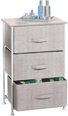 No Steel Top and Frame Storage Dresser Tower Unit with 3 Removable Fabric Drawers