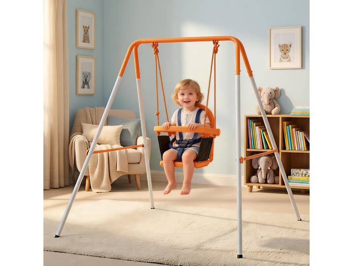 Outsunny Balançoire Bébé Extérieur Acier Dossier Ceinture 25kg Orange