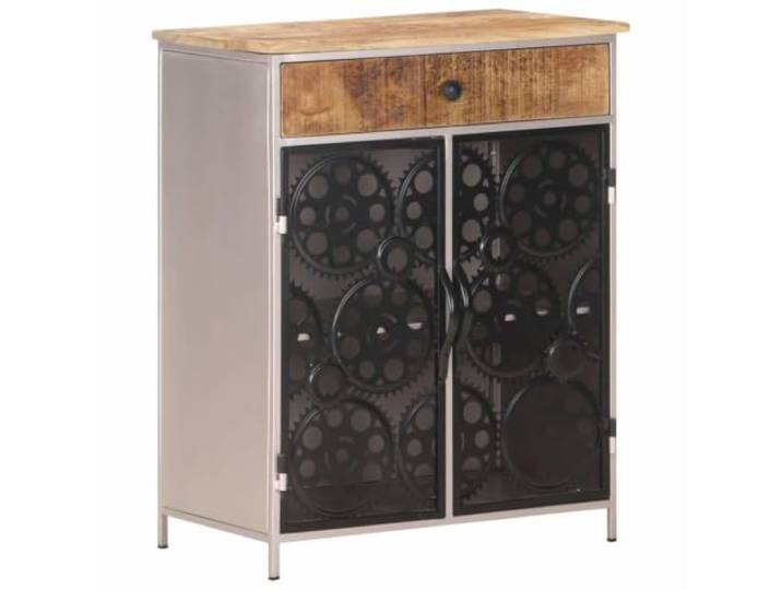 Kaorsrow Sideboard 60x35x75 cm Raues Mangoholz Massivholz Kommode Industriedesign Beistellschrank für Wohnzimmer und Flur mit Fahrrad-Kettenrädern an Türen sowie geräumiger Schublade.