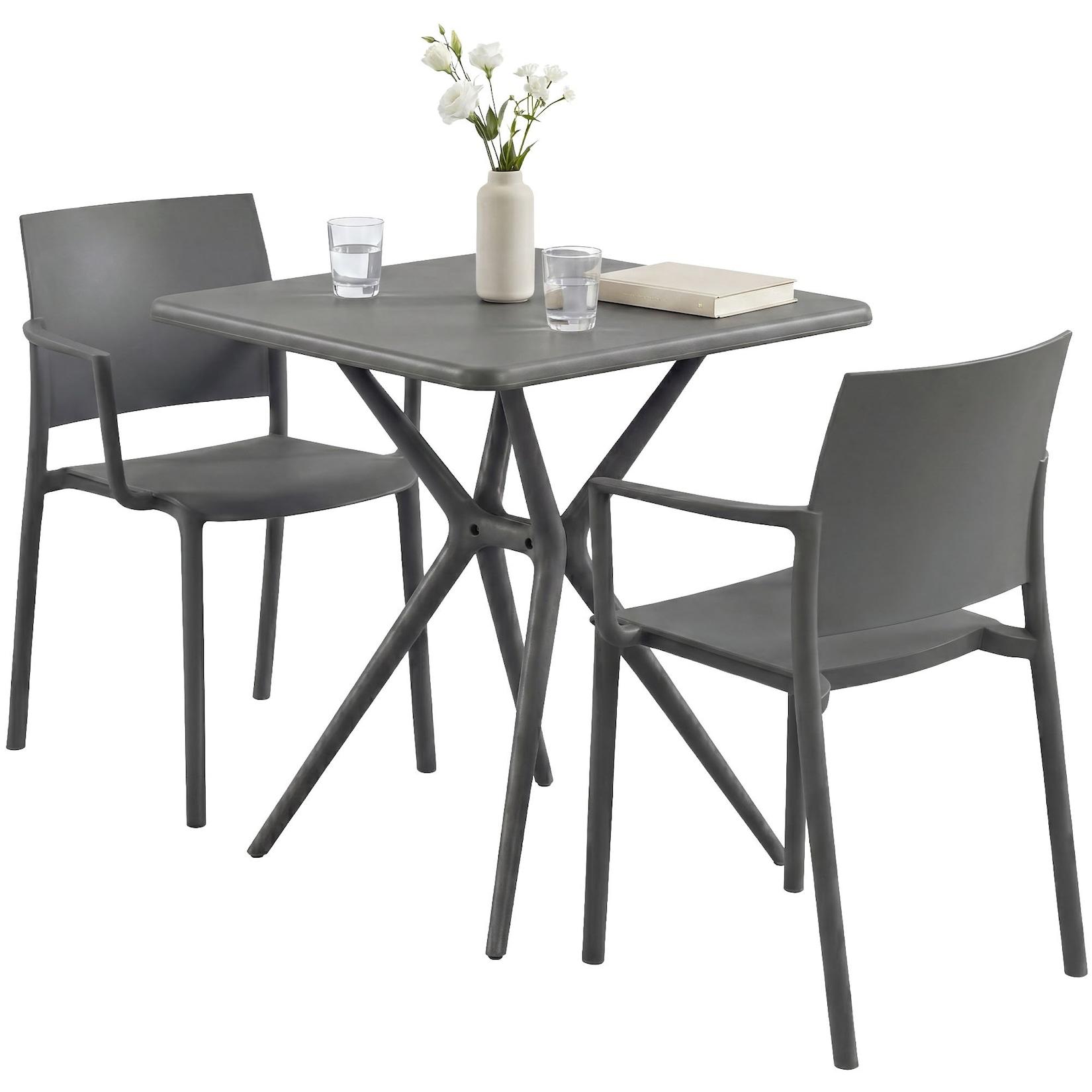CLP Gartenmöbel-Set wetterfest Pula, 2 Stapelstühle und quadratischer Bistrotisch, Sitzgruppe aus Kunststoff für Balkon, Terrasse und Garten