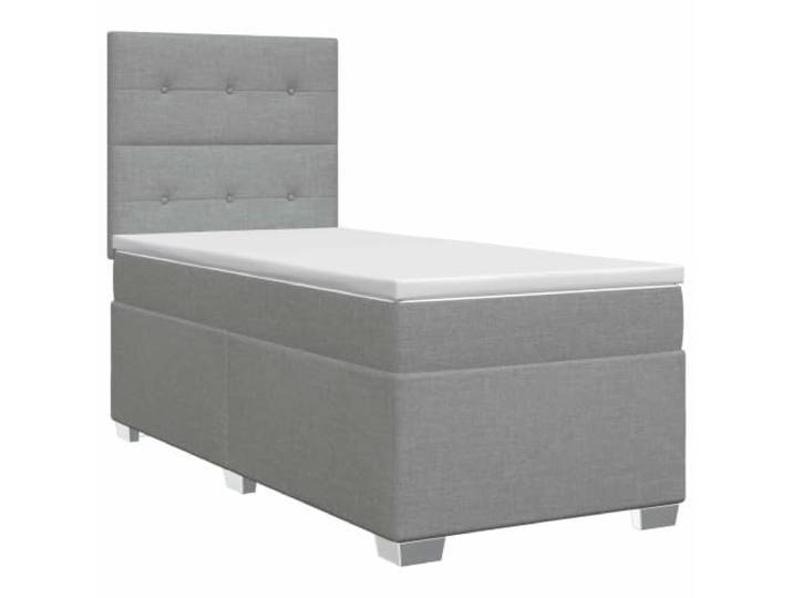 KTHLBRH Boxspringbett für Einzelbett, hellgrau, mit Stoffmatratze Fester Lattenrost, Taschenfedern, mittlere Festigkeit, verstellbares Kopfteil 78 – 88 cm, Bezüge waschbar