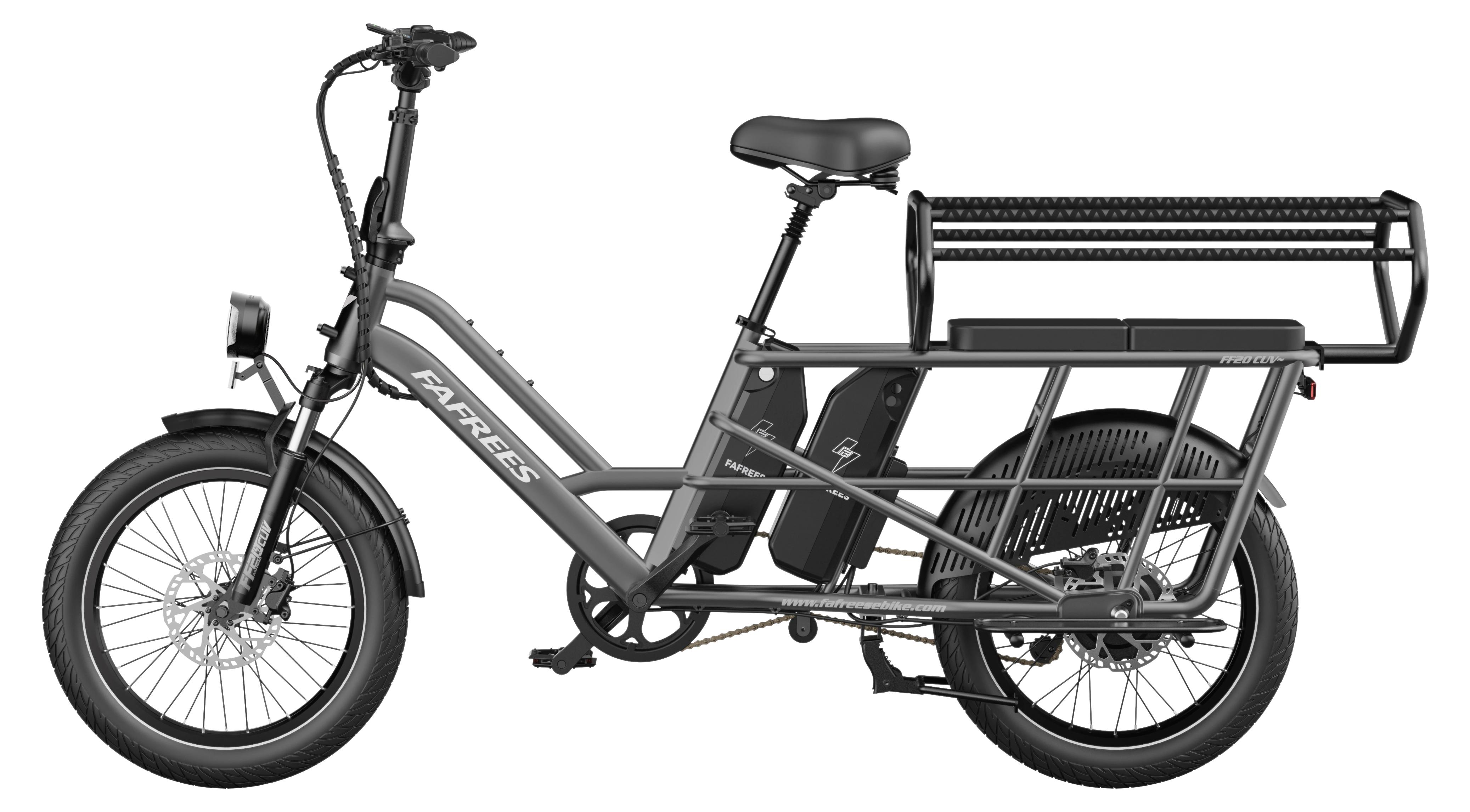 Cargo-E-Bike für Erwachsene - FF20 CUV - 250 W - 48 V - Herausnehmbarer 24-Ah-Lithiumakku - Reichweite über 60 km - 51 cm Fatbike-Luftreifen - Grau