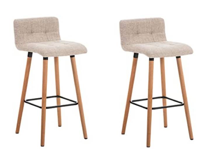 TPFLiving Barhocker London 2er Set mit bequemer Rückenlehne und angenehmer Fußstütze - Gestell Buchenholz helllbraun - Sitzfläche: Stoff Creme