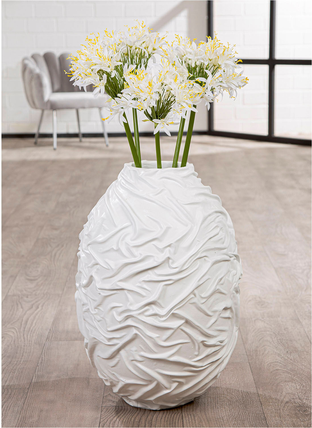 Bodenvase GILDE "Bodenvase organisch Drapes weiss", weiss (weiß), B:42cm H:60cm T:42cm, Kunstharz, Vasen, Bodenvase weiß B/H/T: 42cm x 60cm x 42cm