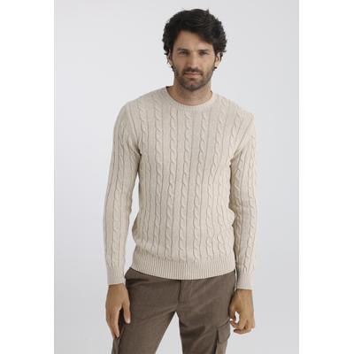 Rundhalspullover FELIX HARDY "Rundhalspullover", Herren, Gr. M, beige, 100% Baumwolle, Rundhals, Pullover Rundhalspullover