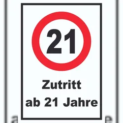 HB-Druck Zutritt ab 21 Jahre Schild A2 Rückseite selbstklebend