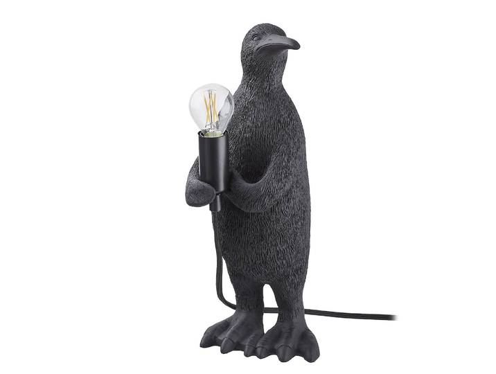 home24 Tafellamp Pinguïn 34cm zwart/zwart polyresin, ijzer LED/gloeilamp E14