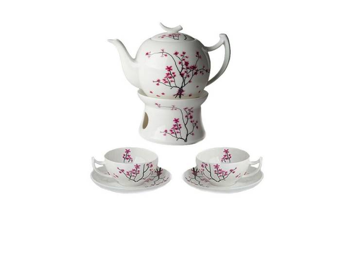 Dekomiro Teeservice TeaLogic Cherry Blossom Teeservice 2 Personen (9teilig), 2 Personen, Porzellan, 9 Teile für 2 Personen