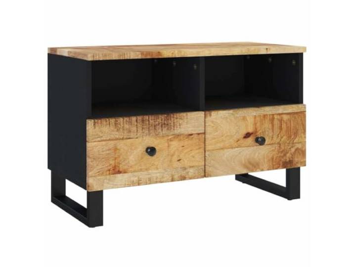 Makastle TV-Schrank Massives Mangoholz Schwarz 70x33x46 cm