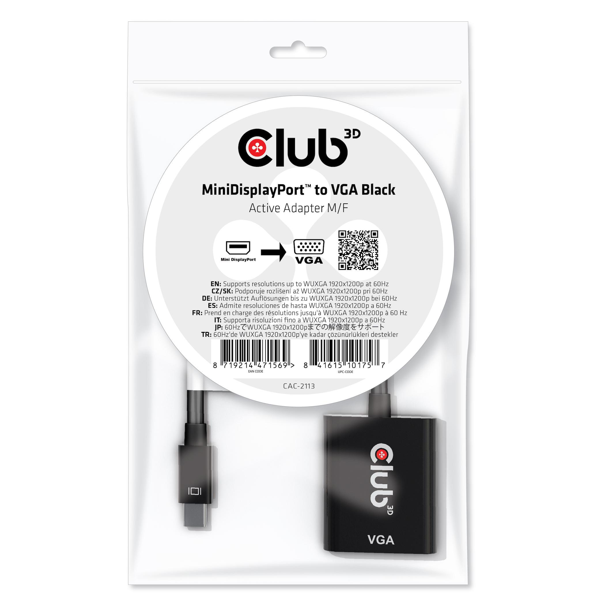 Club3D Club 3D CAC-2113 MiniDisplayPort™ / VGA Black Active Adapter M/F