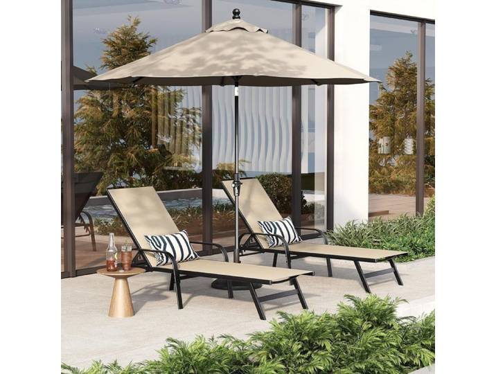 Lot de 2 chaises longues de jardin d'extérieur fauteuil relax transat de jardin bain de soleil réglables dossier 5 positions kaki