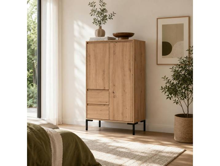 Buffet Haut Décor Bois 2 Portes 2 Tiroirs Karvi