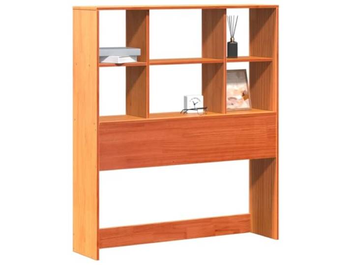 GHVBNMF Kopfteil mit Stauraum 75cm Massivholz Kiefer Bett Wachsbraun Freistehendes Bettregal fürs Schlafzimmer mit 6 offenen Fächern für Bücher und Nachttisch-Utensilien.