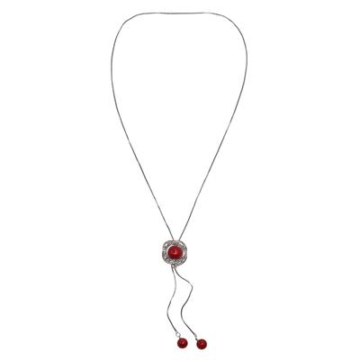 Collierkettchen STEUER "Metall glanz Glasstein weiß Kunststoff rot", rot (silber), Halsketten, Damen, 82,0cm, Metall, L: 82, glänzend