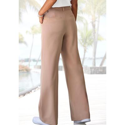 Anzughose LASCANA "mit verstellbarem Bund", Damen, Gr. 44, N-Gr, beige, Web, Obermaterial: 65% Polyester, 28% Viskose, 7% Elasthan, unifarben, figurumspielend lang, Hosen Anzughose, individuell regulierbarer Bund, Businesshose, gerade Beinform